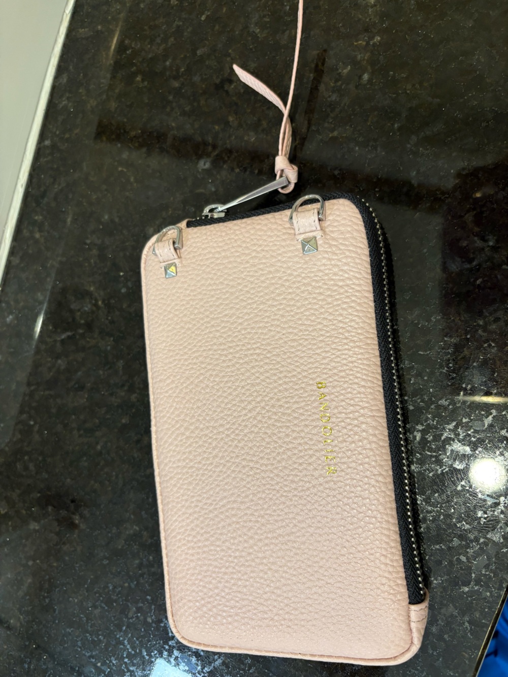 Bandolier Blush Pebbled Leather Pink/silver expanded pouch NEW